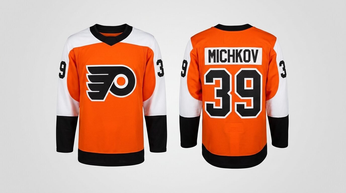 Orange Philadelphia Flyers style hockey jersey number 39 - front and back view