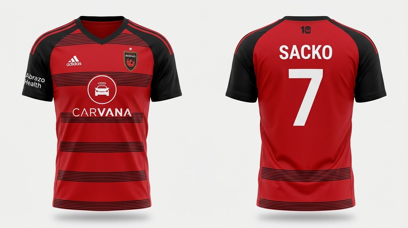 Red Phoenix Rising FC style soccer jersey number 7 - front and back view