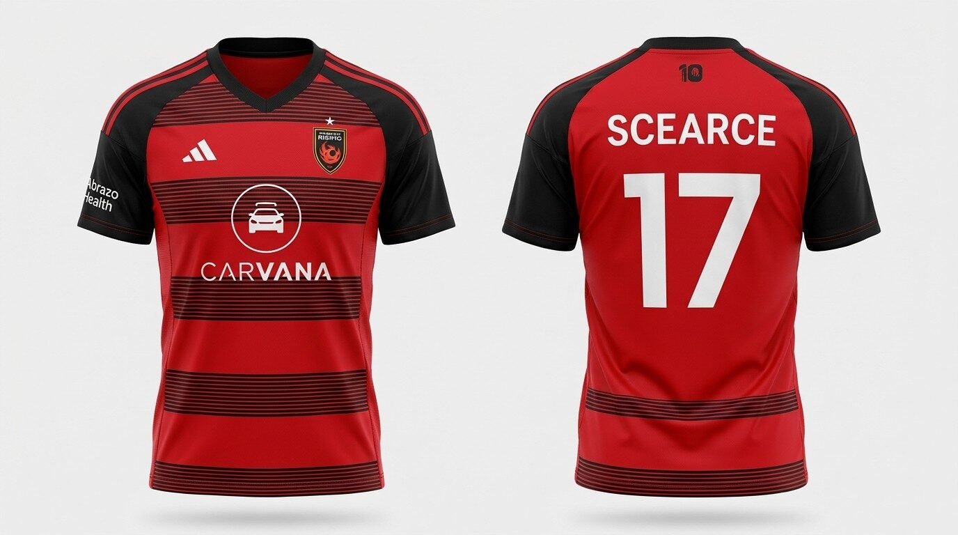 Red Phoenix Rising FC style soccer jersey number 17 - front and back view