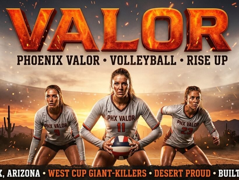 Phoenix Valor 2026 poster banner — Monk, Licurgo and Birchfield in the gray PHX VALOR VLA jerseys