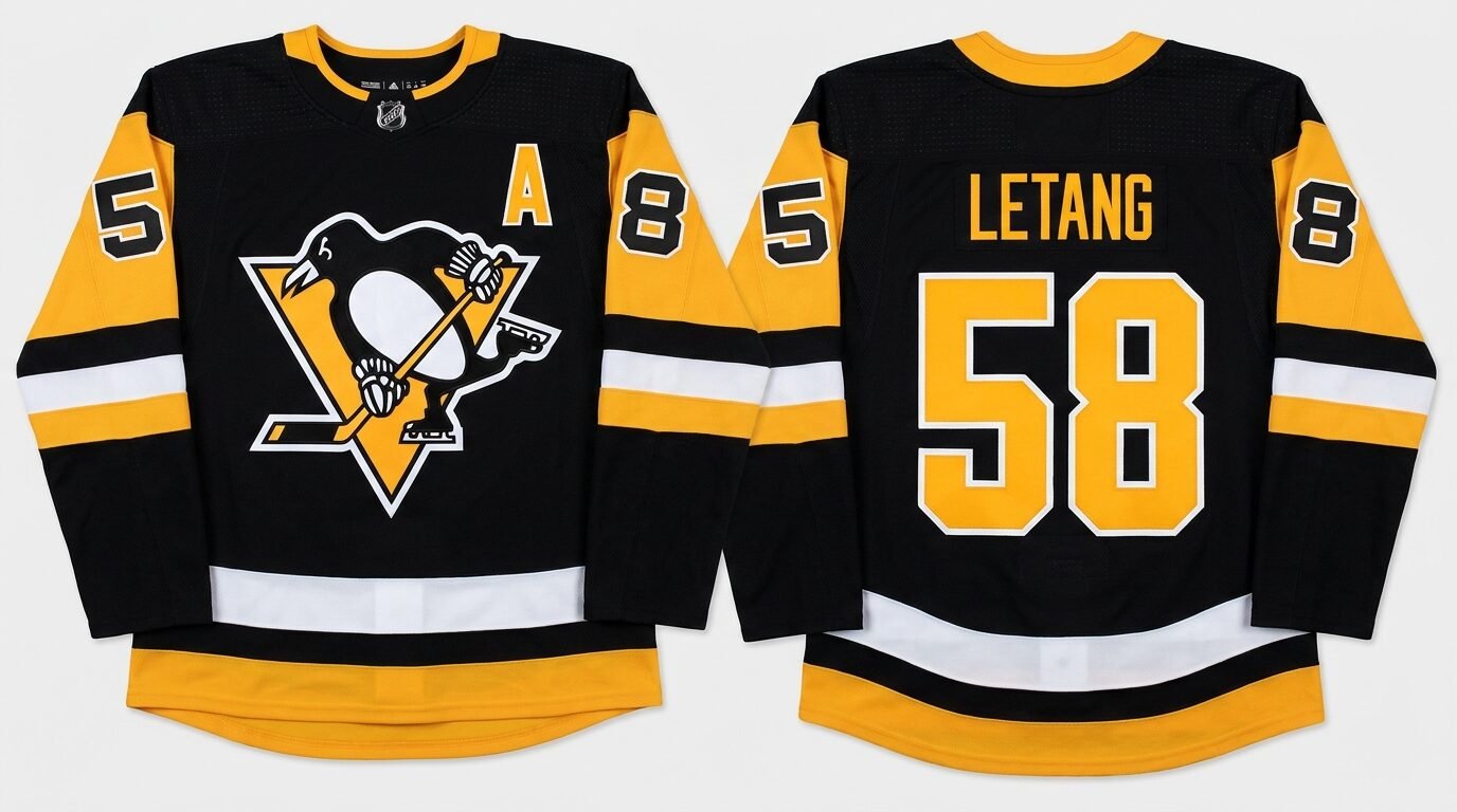 Kris Letang Pittsburgh Penguins style home jersey front and back