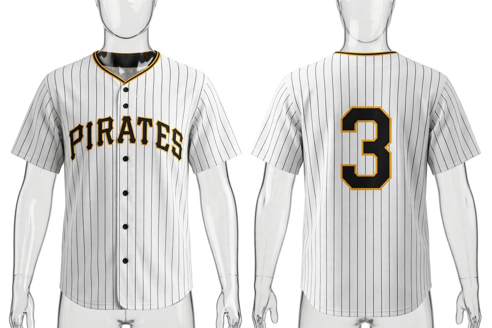 White Pittsburgh Pirates style home baseball jersey number 3 - front and back view