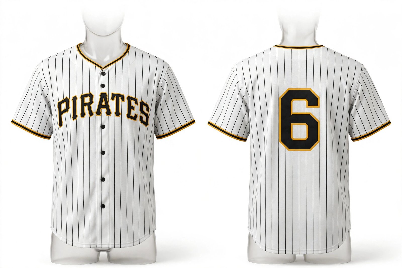 White Pittsburgh Pirates style home baseball jersey number 6 - front and back view