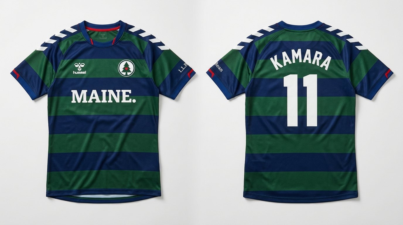 Green and navy Portland Hearts of Pine style soccer jersey number 11 - front and back view