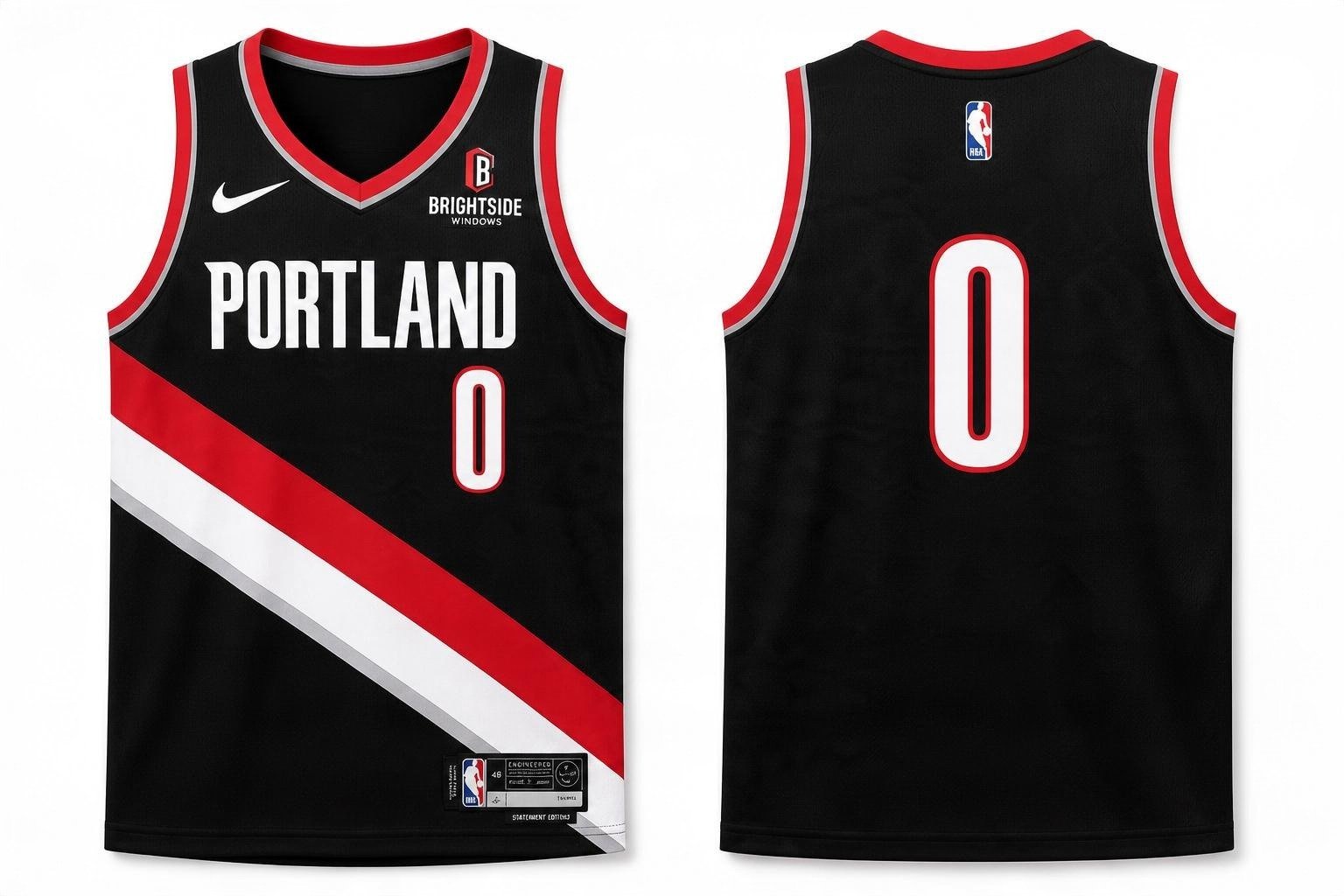 Black Portland Trail Blazers basketball jersey number 0 – front and back view