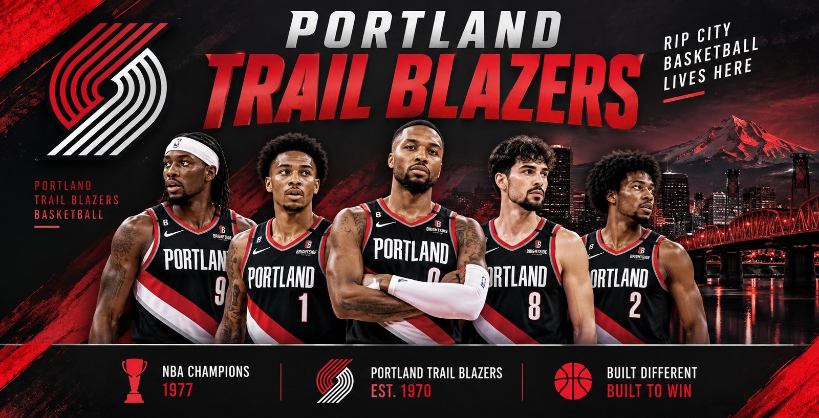 Portland Trail Blazers players in black jerseys – 2026-27 team