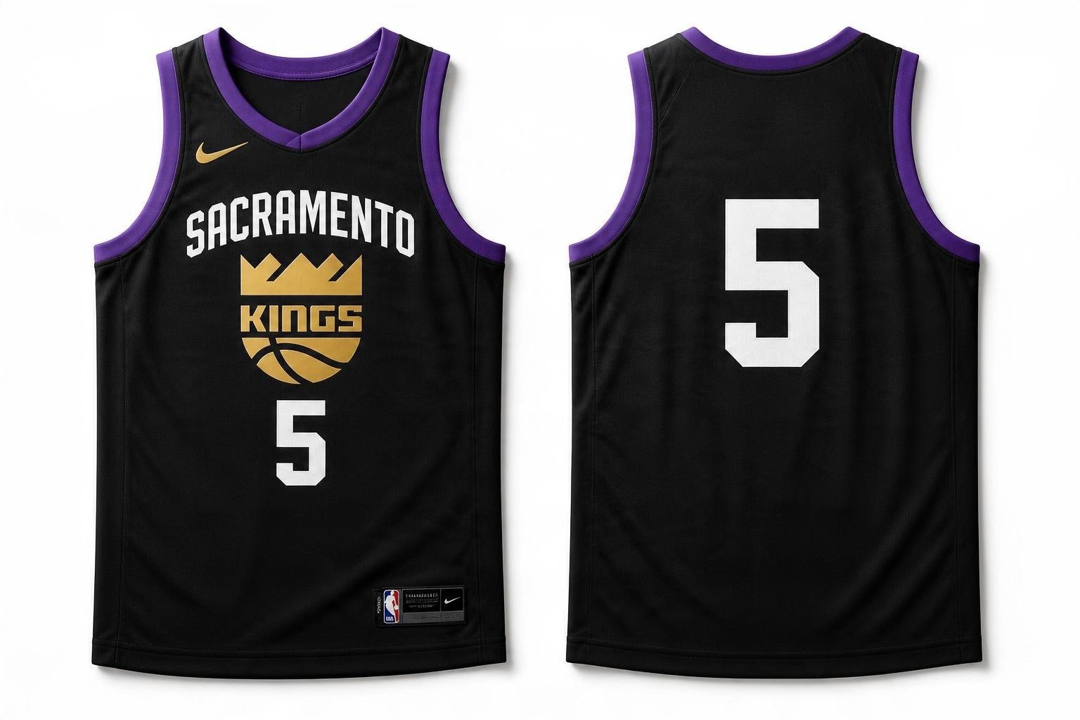 Black Sacramento Kings basketball jersey number 5 – front and back view