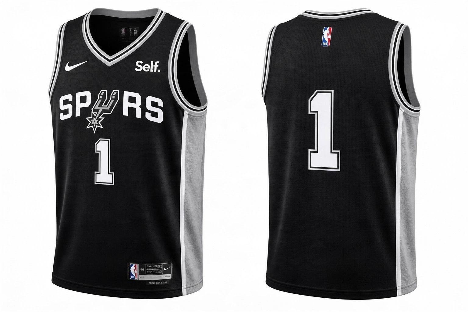 Black San Antonio Spurs basketball jersey number 1 – front and back view