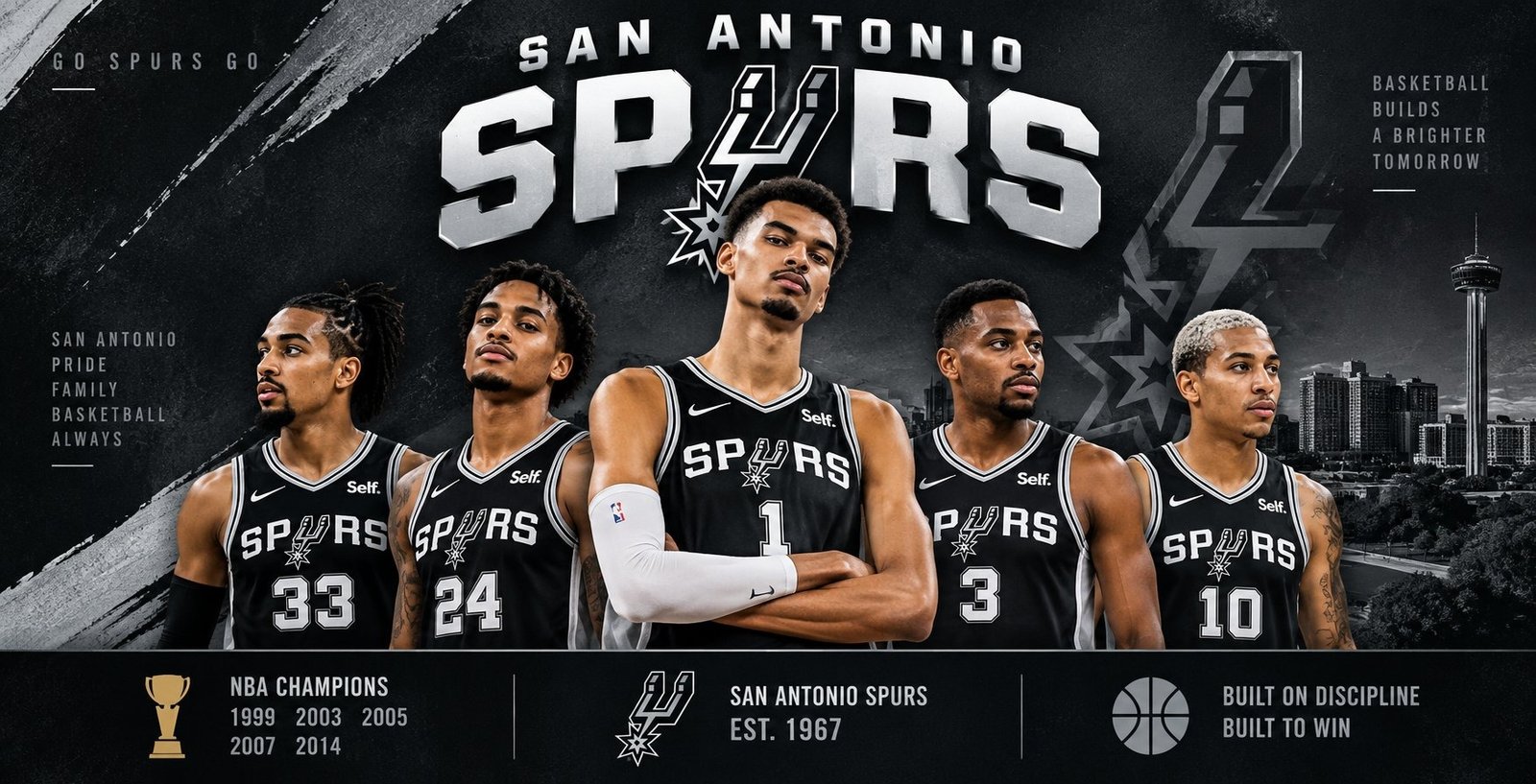 San Antonio Spurs players in black jerseys – 2026-27 team