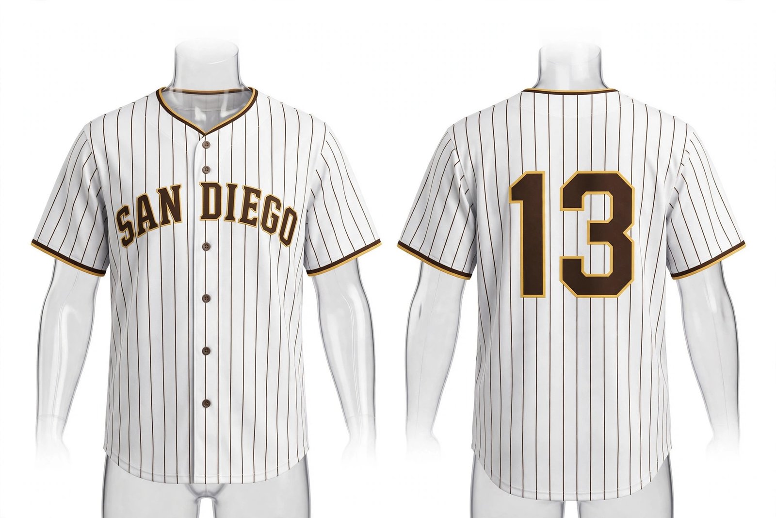 White San Diego Padres style home baseball jersey number 13 - front and back view