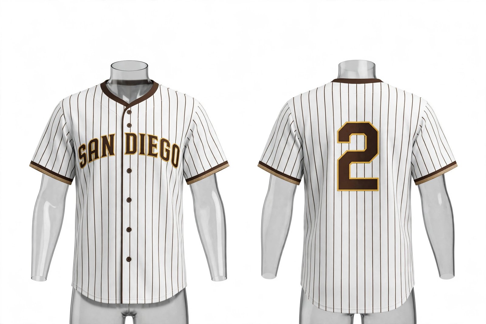 White San Diego Padres style home baseball jersey number 2 - front and back view