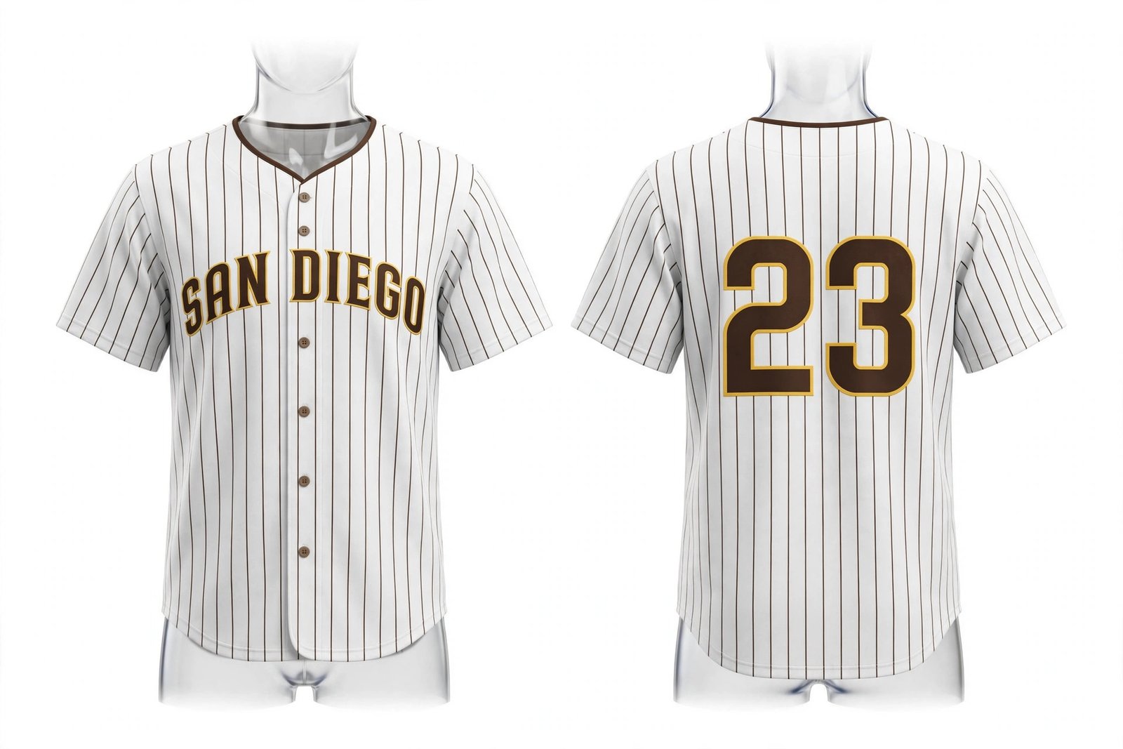 White San Diego Padres style home baseball jersey number 23 - front and back view