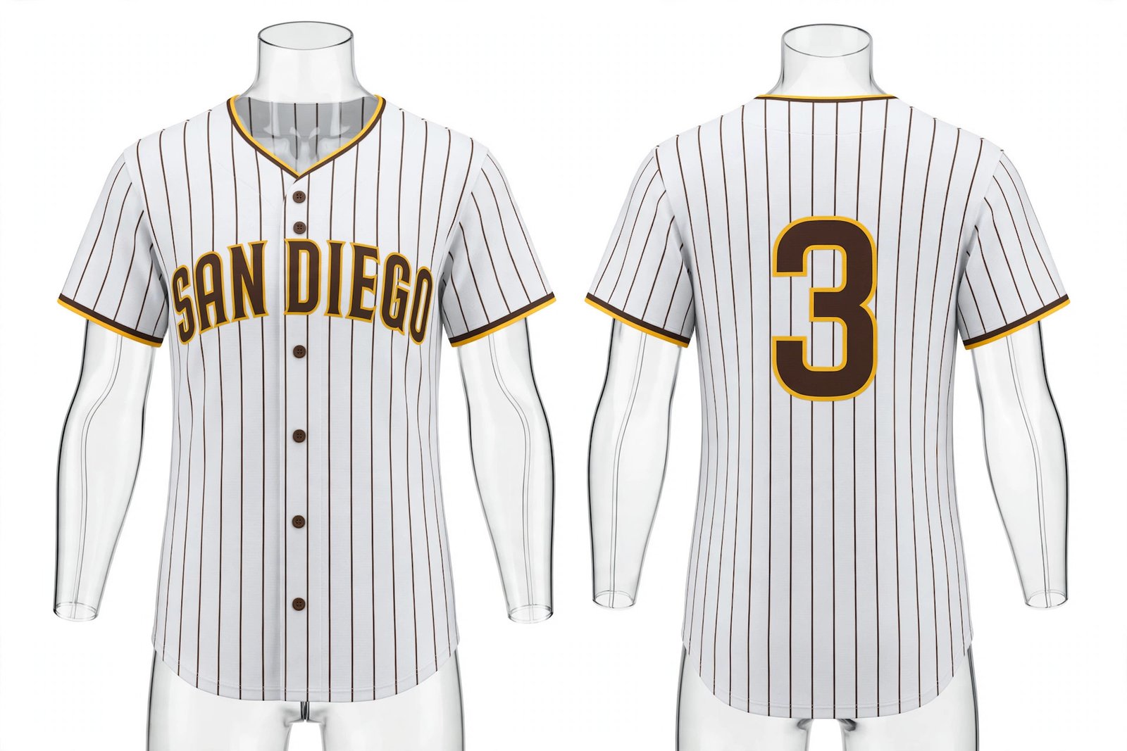 White San Diego Padres style home baseball jersey number 3 - front and back view