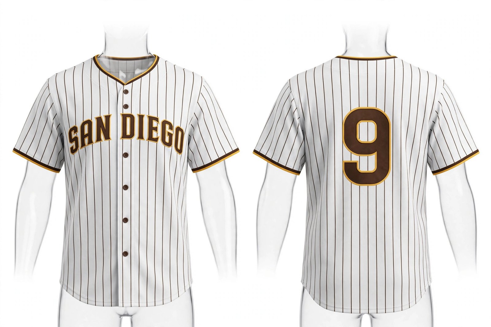 White San Diego Padres style home baseball jersey number 9 - front and back view