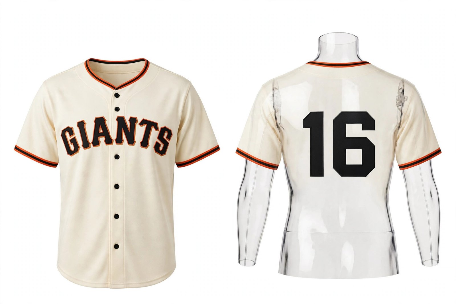 Cream San Francisco Giants style home baseball jersey number 16 - front and back view