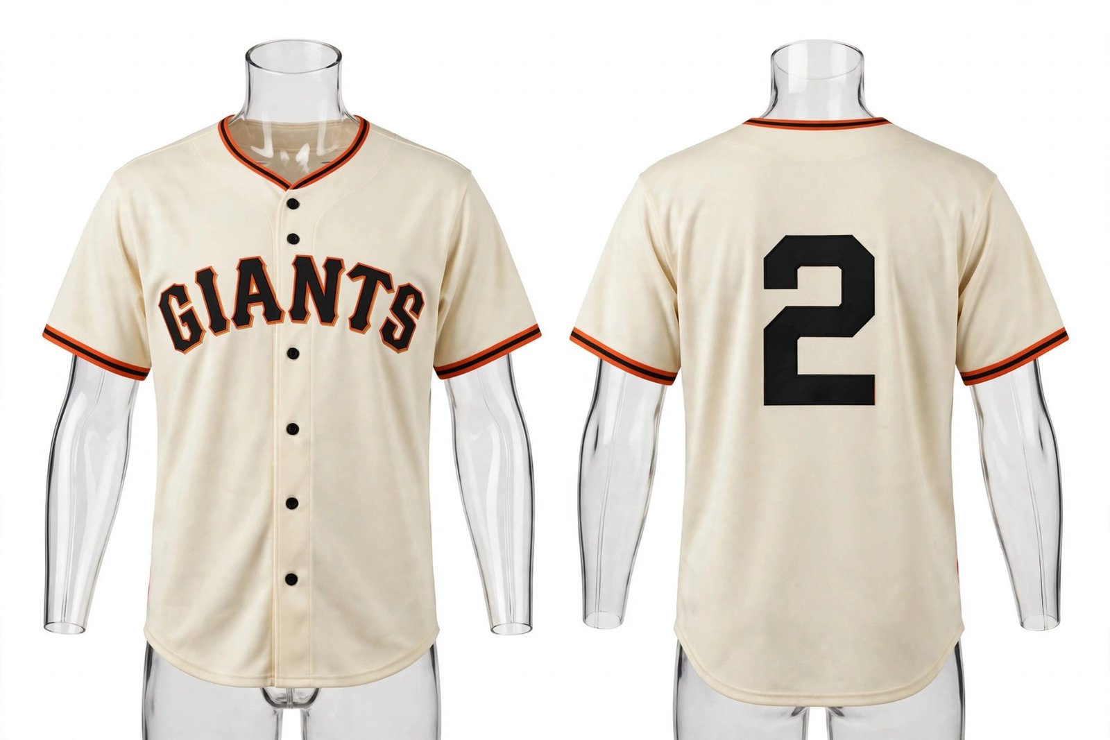 Cream San Francisco Giants style home baseball jersey number 2 - front and back view