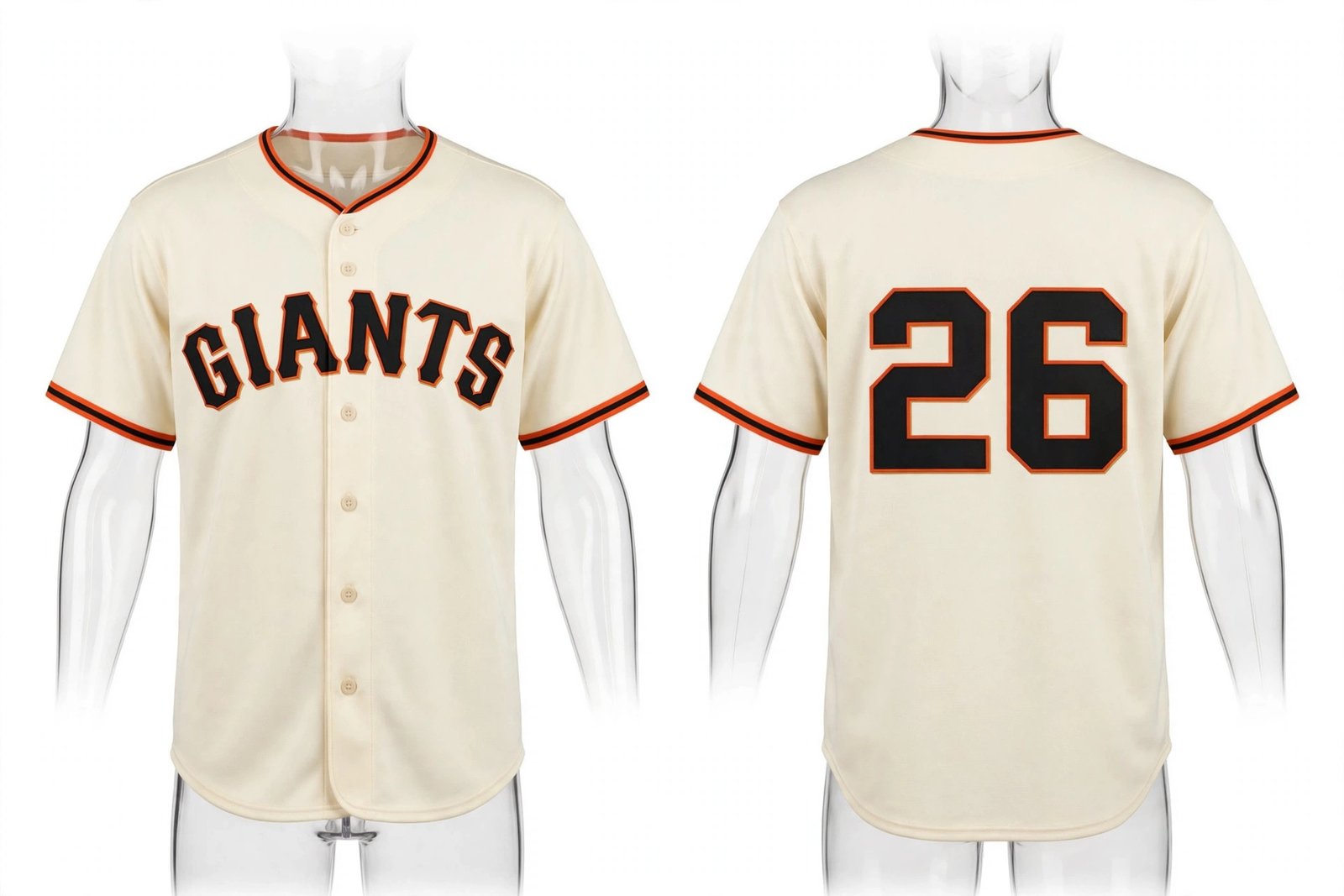 Cream San Francisco Giants style home baseball jersey number 26 - front and back view