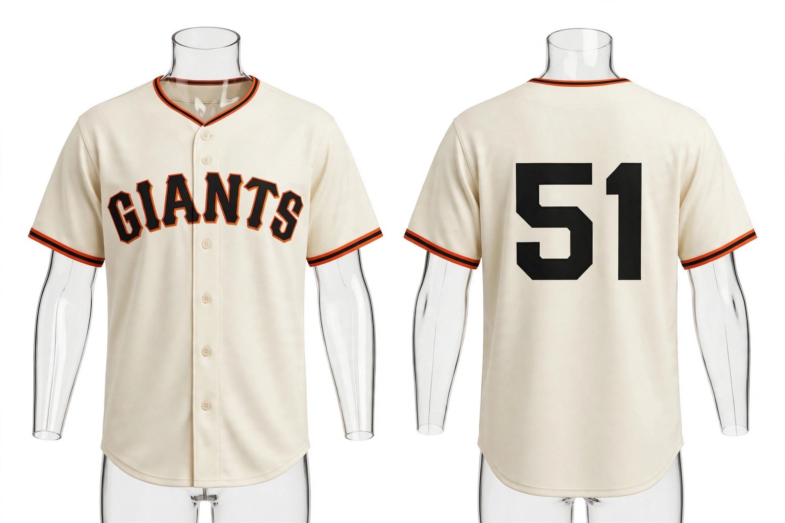 Cream San Francisco Giants style home baseball jersey number 51 - front and back view