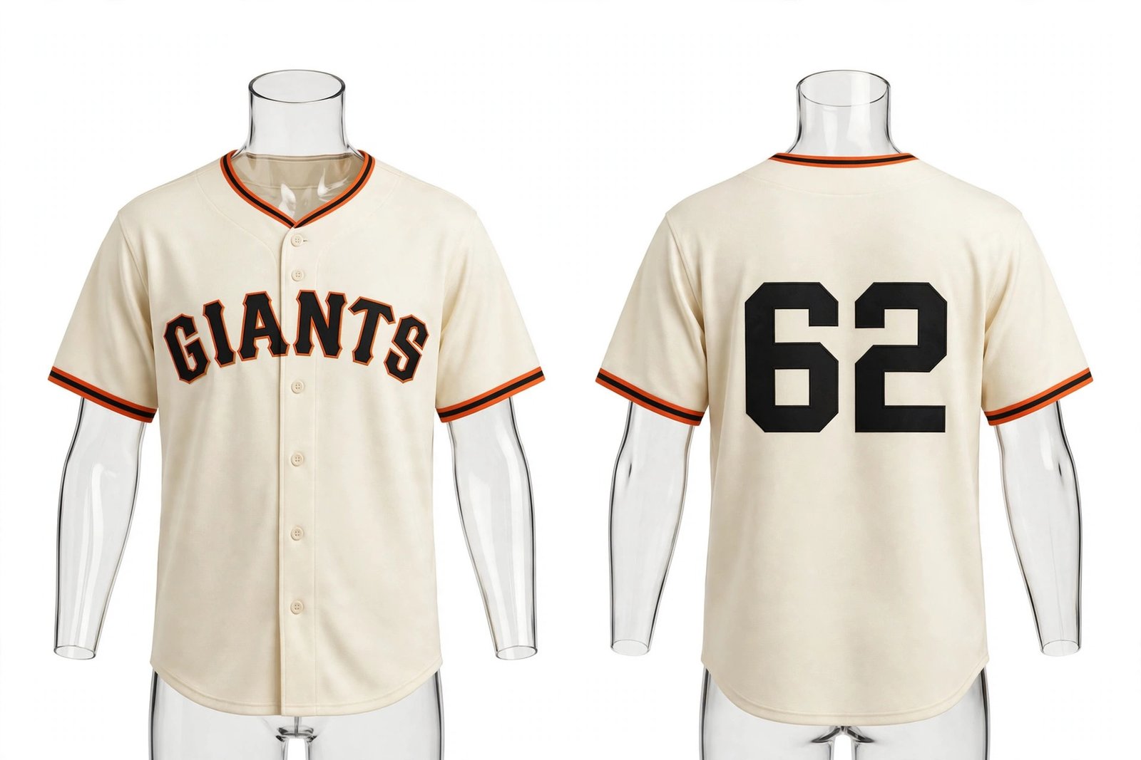 Cream San Francisco Giants style home baseball jersey number 62 - front and back view