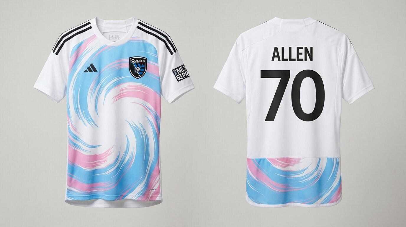 White San Jose Earthquakes II style soccer jersey number 70 - front and back view