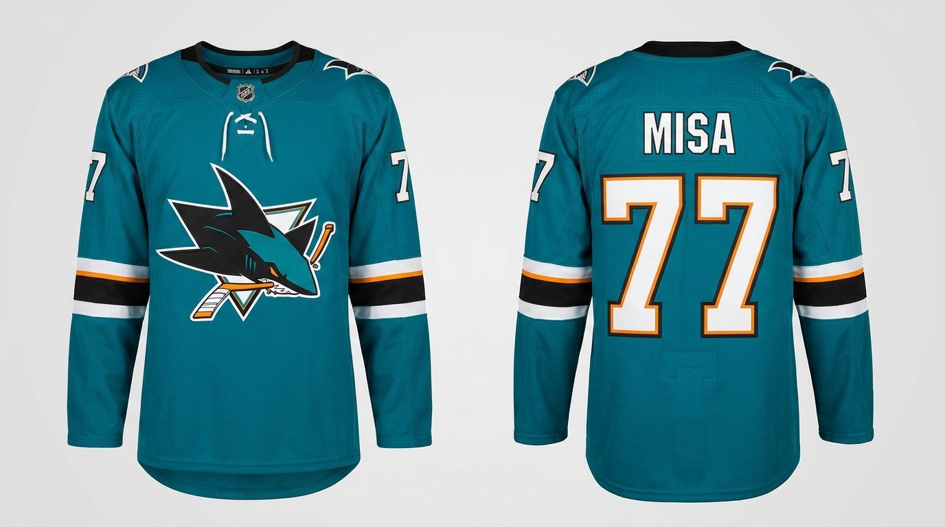 Michael Misa San Jose Sharks style home jersey front and back