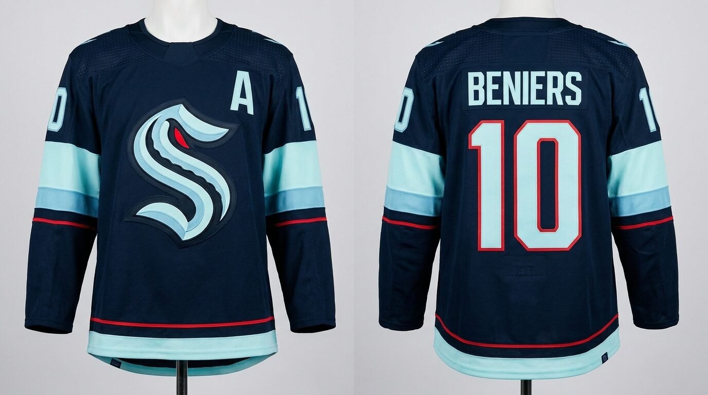 Matty Beniers Seattle Kraken style home jersey front and back