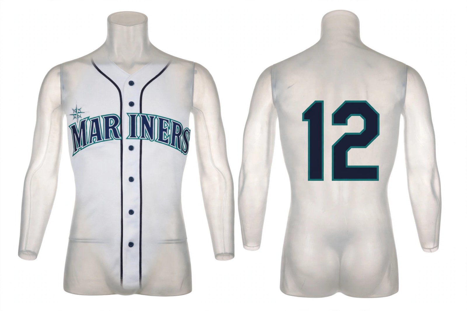White Seattle Mariners style home baseball jersey number 12 - front and back view