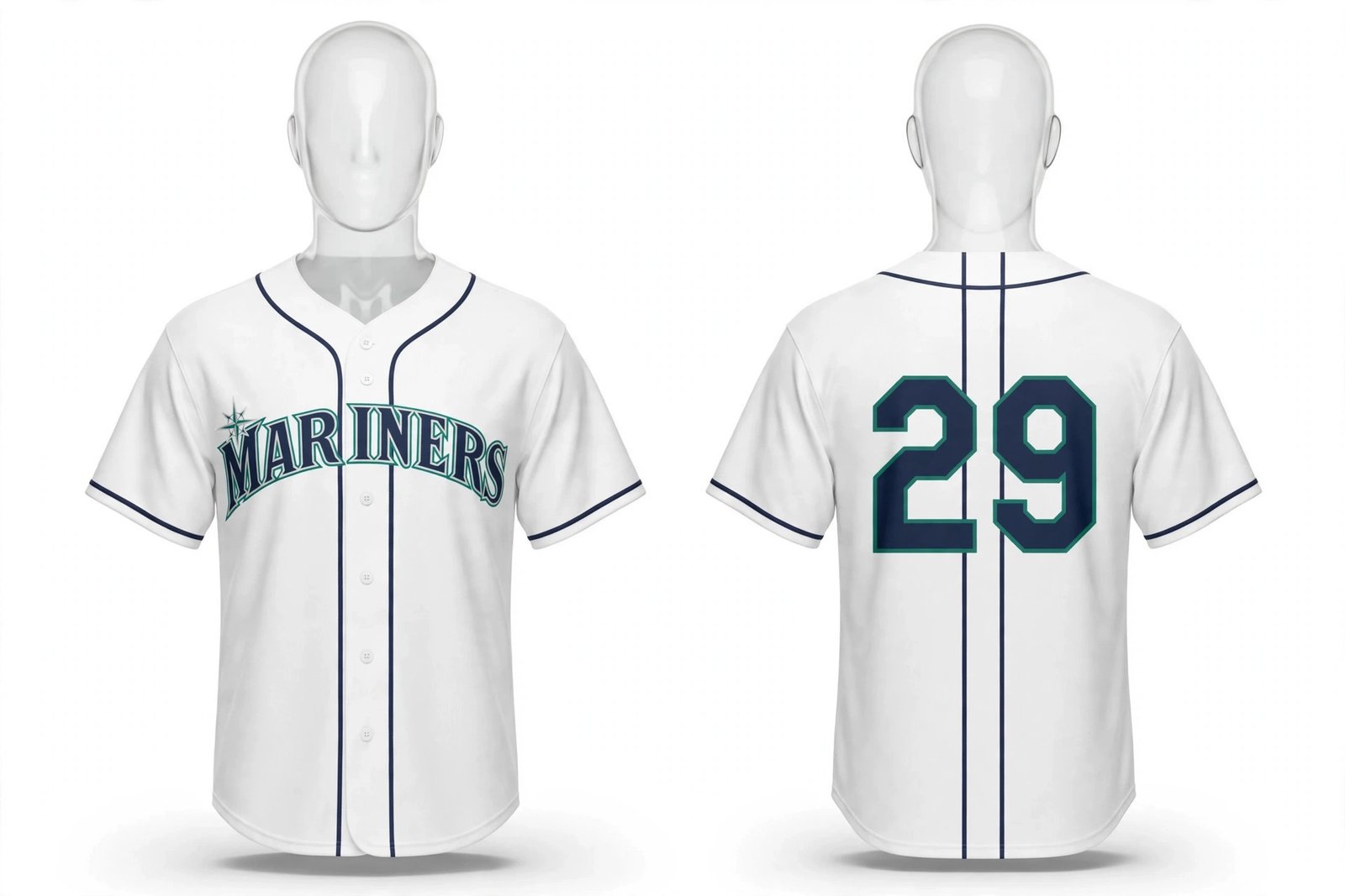 White Seattle Mariners style home baseball jersey number 29 - front and back view