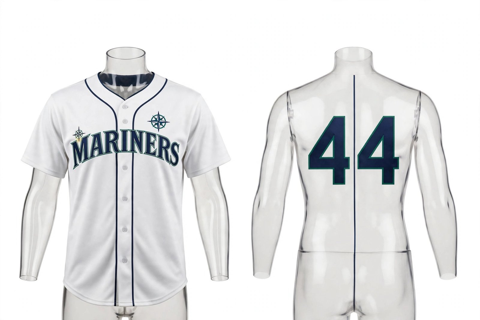 White Seattle Mariners style home baseball jersey number 44 - front and back view