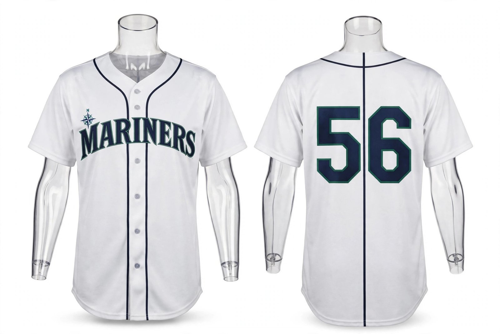 White Seattle Mariners style home baseball jersey number 56 - front and back view