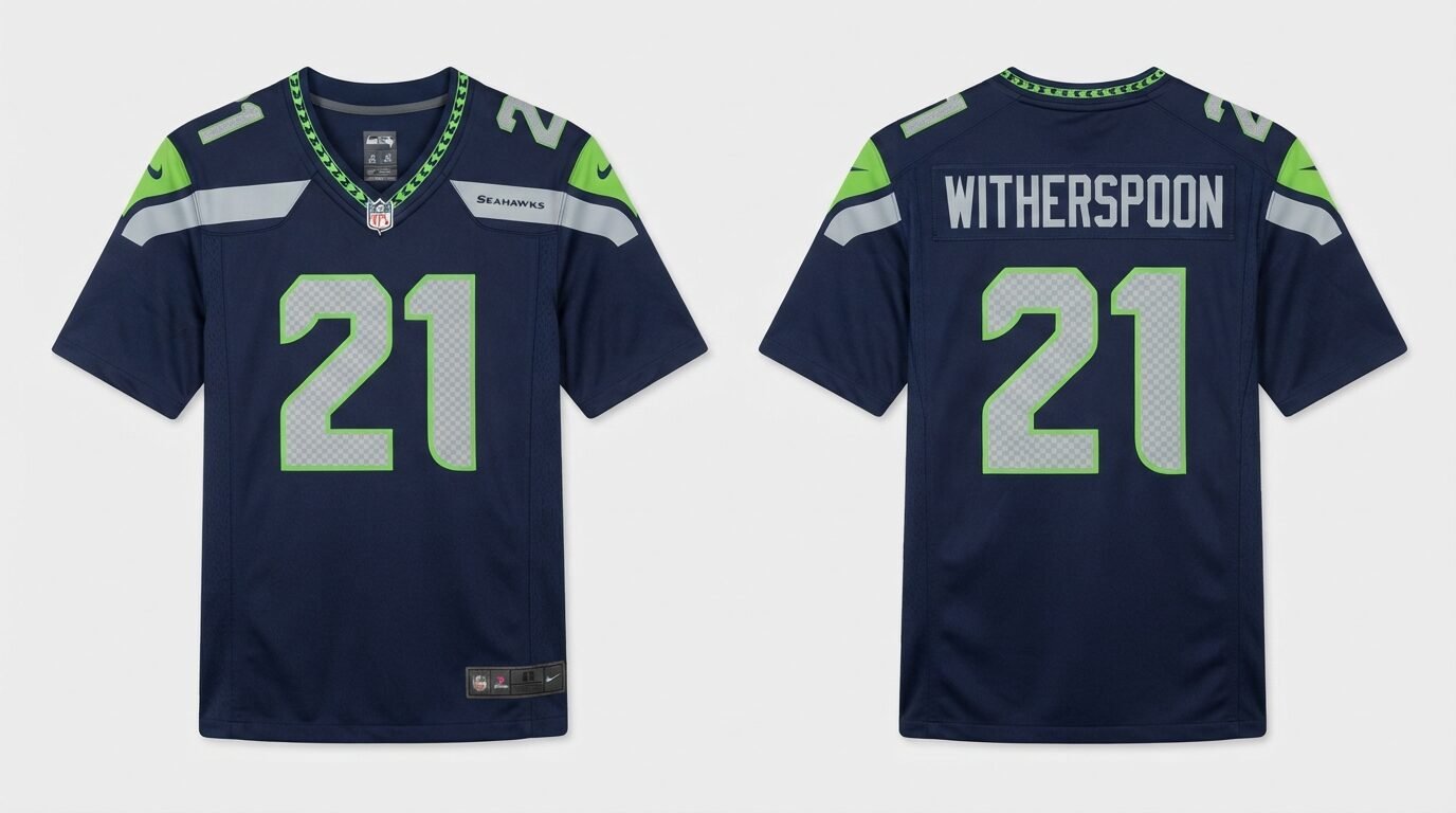 Navy Seattle Seahawks style football jersey number 21 - front and back view