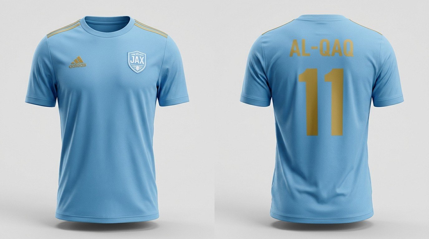 Light blue Sporting Club Jacksonville style soccer jersey number 11 - front and back view