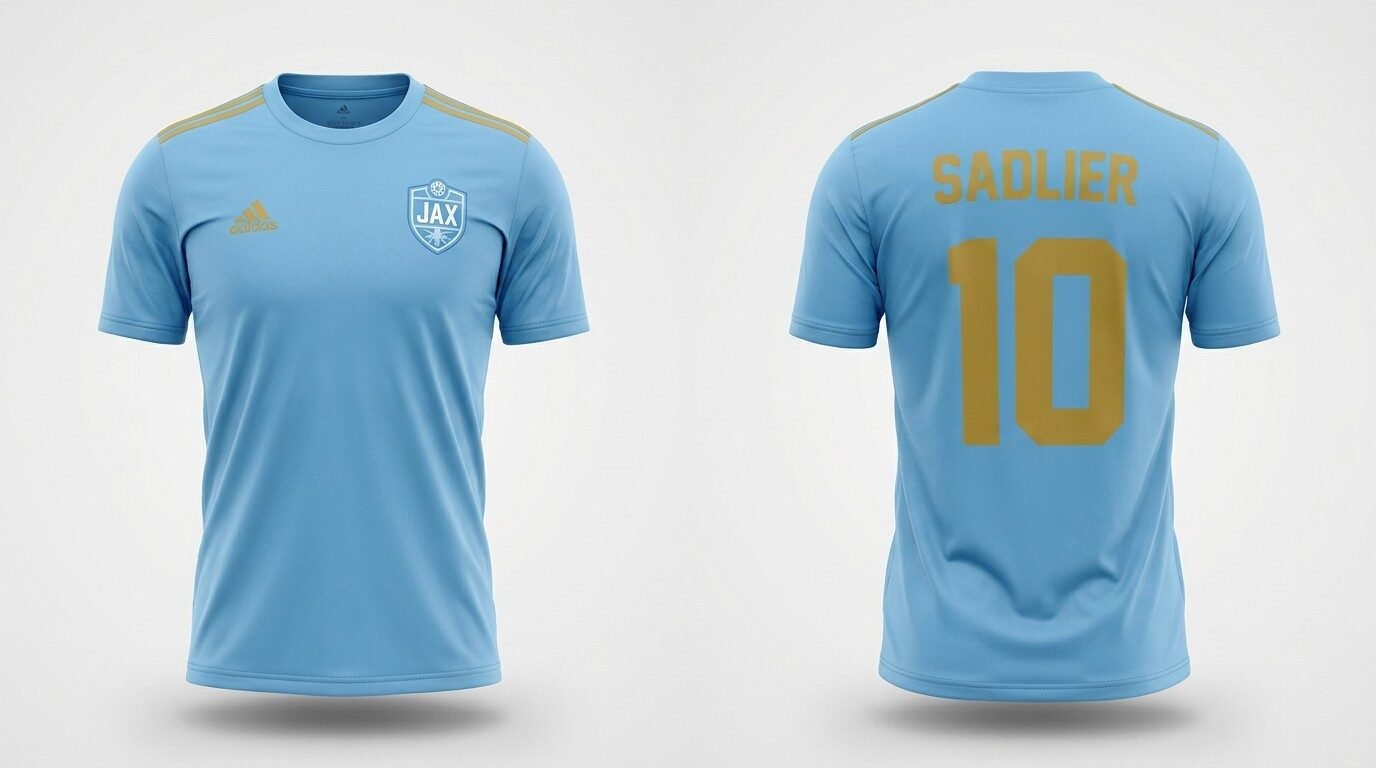 Light blue Sporting Club Jacksonville style soccer jersey number 10 - front and back view