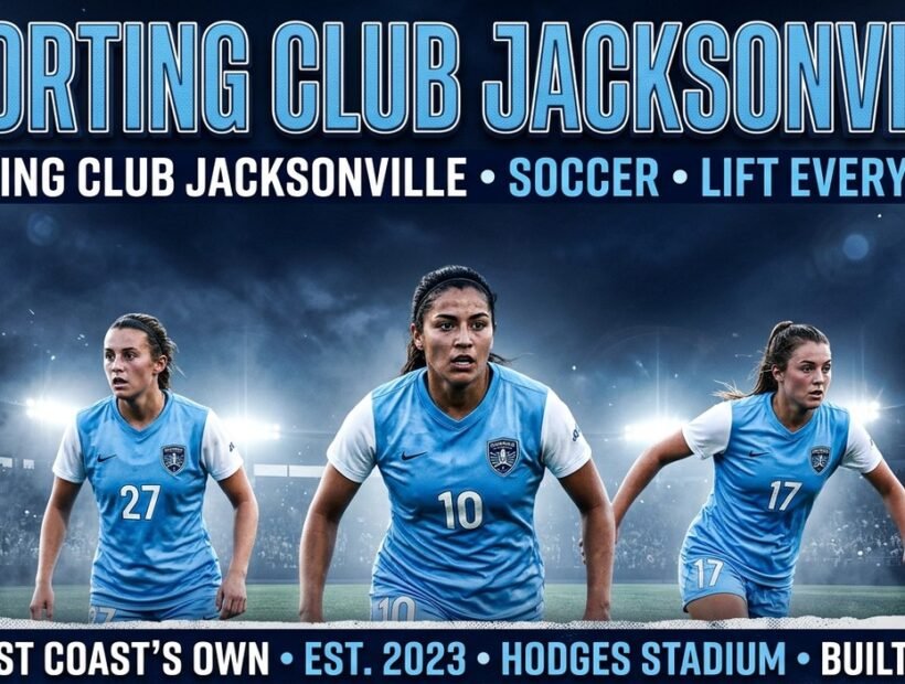 Sporting JAX Women 2026 poster banner with Ashlyn Puerta, Baylee DeSmit and Paige Kenton