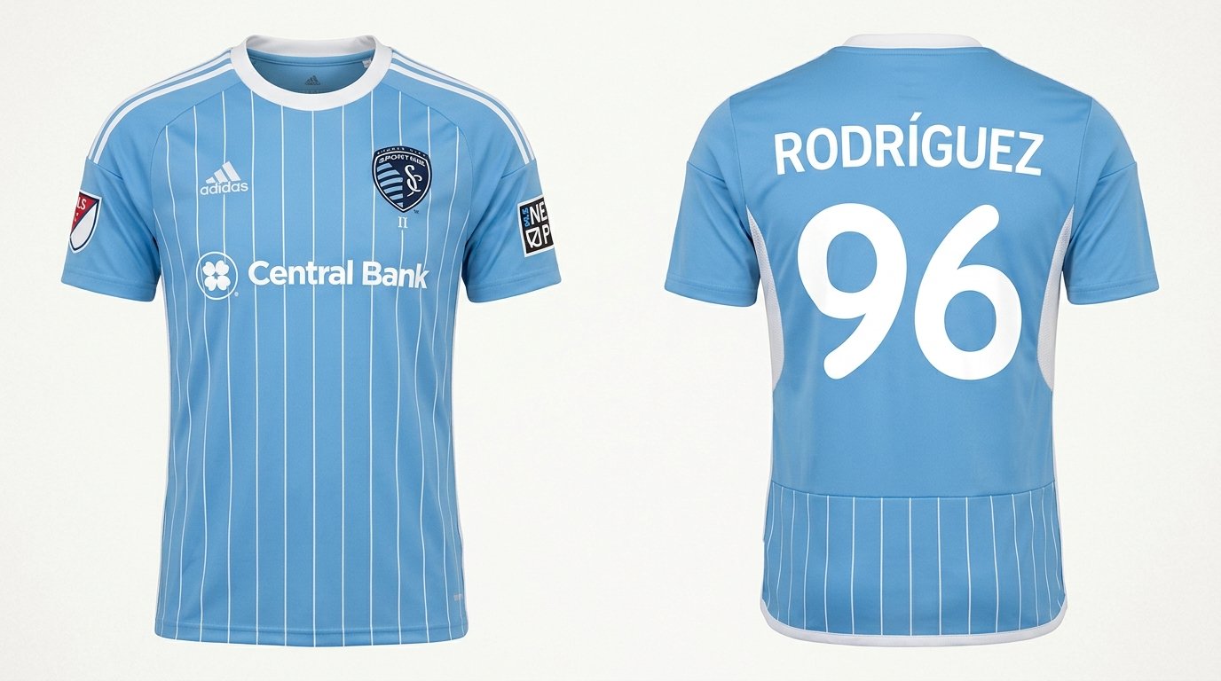 Sky blue Sporting KC II style soccer jersey number 96 - front and back view