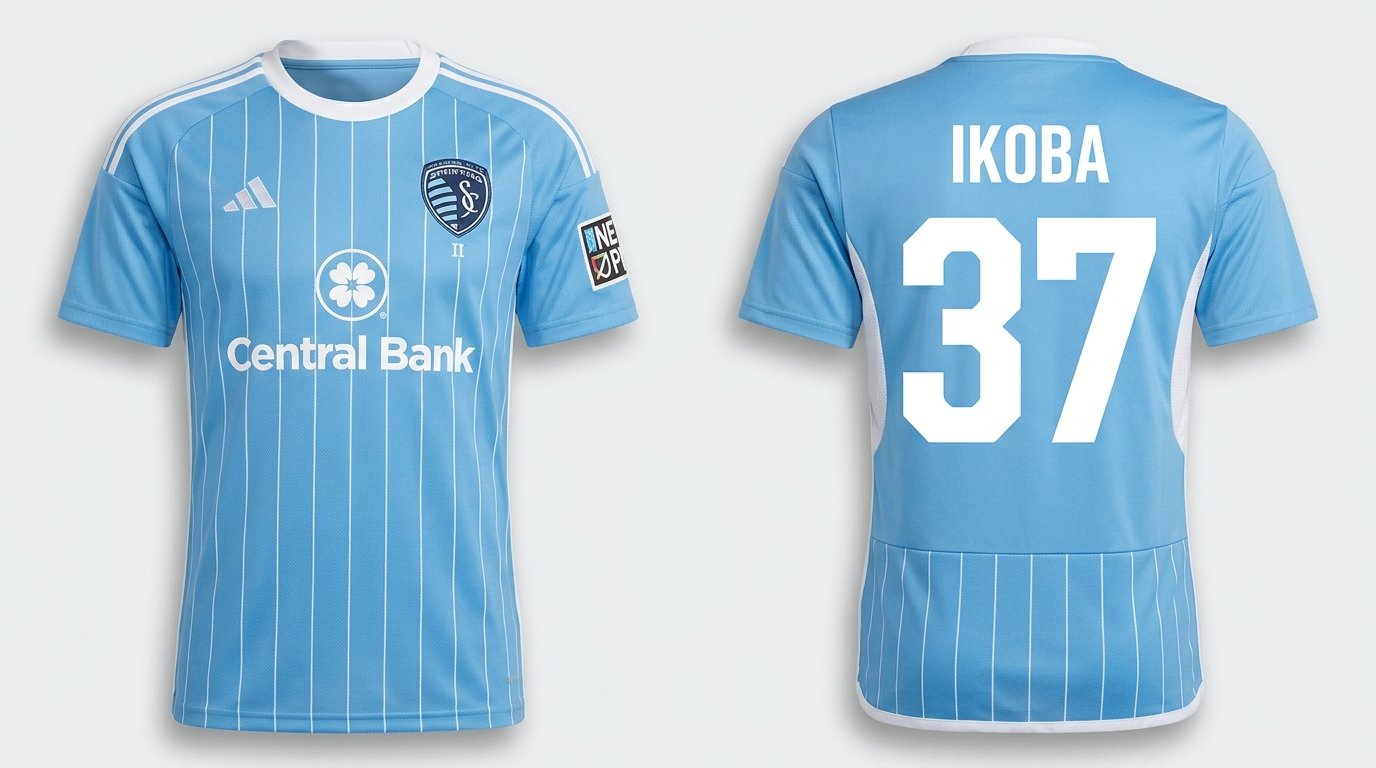 Sky blue Sporting KC II style soccer jersey number 37 - front and back view