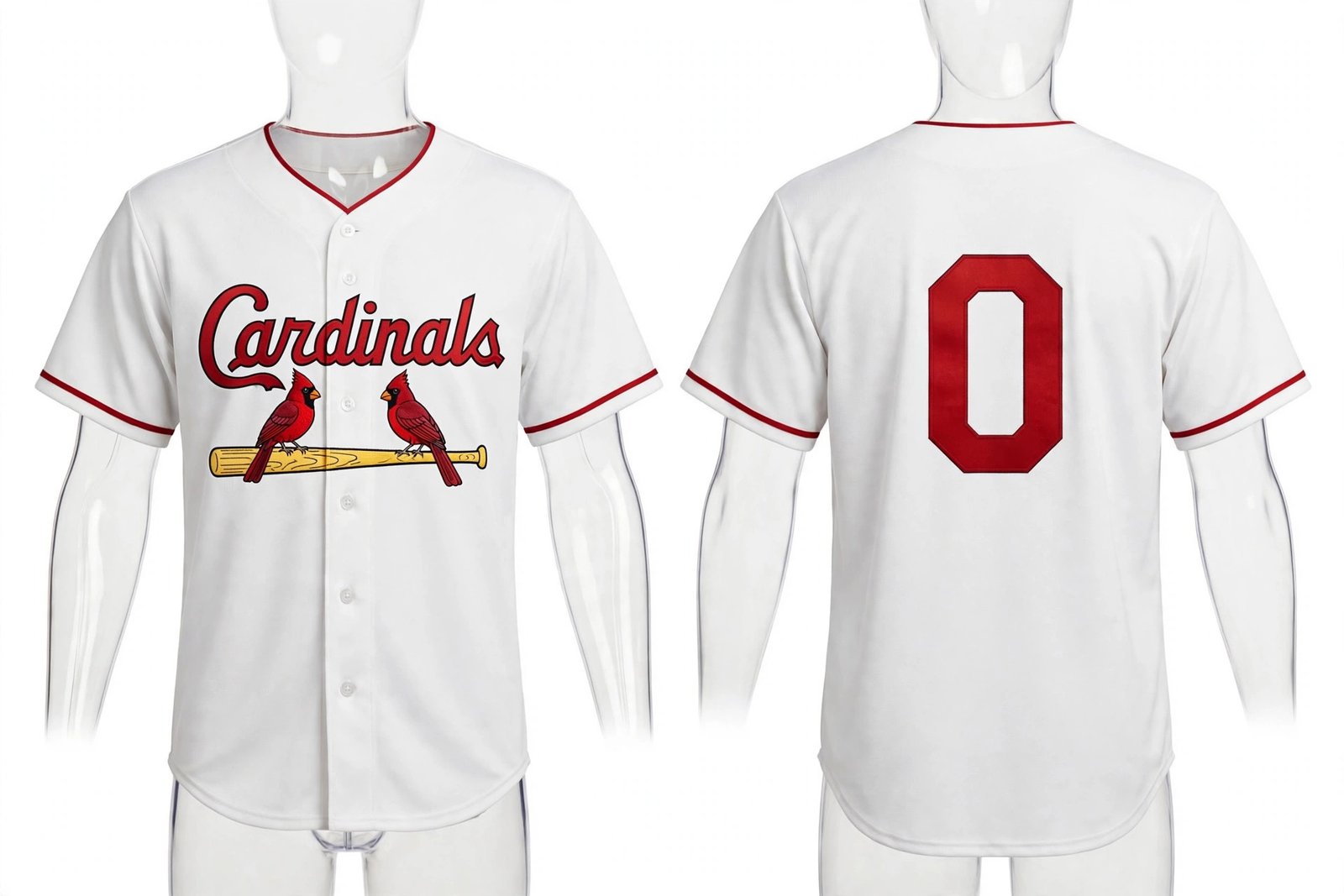 White St. Louis Cardinals style home baseball jersey number 0 - front and back view