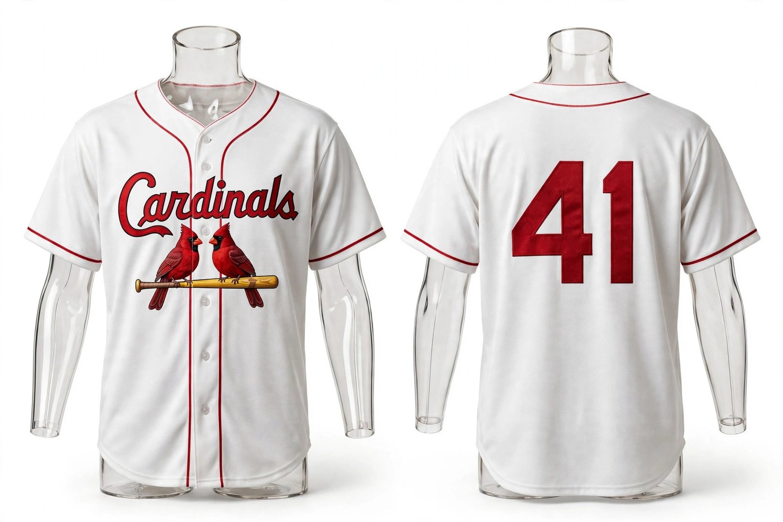 White St. Louis Cardinals style home baseball jersey number 41 - front and back view