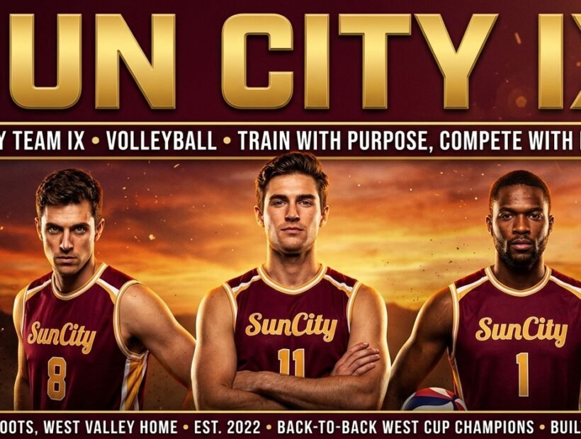 Sun City Team IX 2026 poster banner — Gardenhire, Pollnow and Izaguirre in the maroon and gold VLA jerseys
