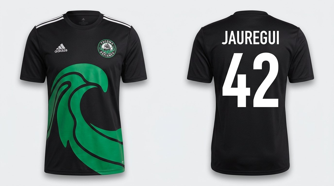 Black Tacoma Defiance style soccer jersey number 42 - front and back view