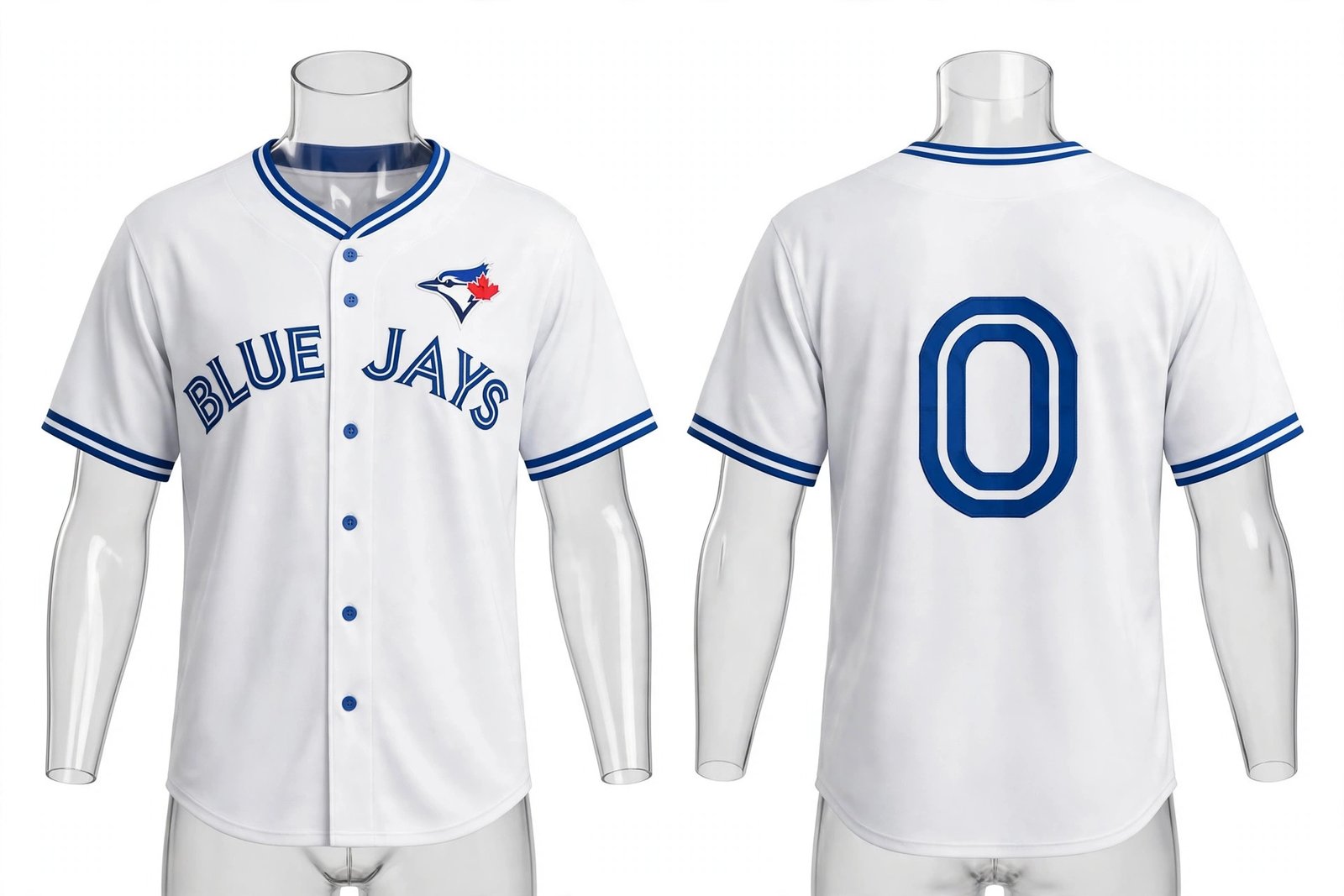 White Toronto Blue Jays style home baseball jersey number 0 - front and back view
