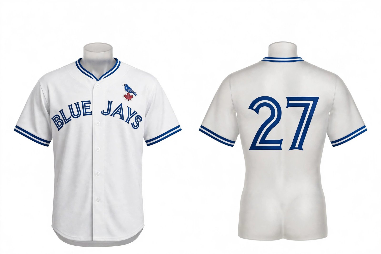 White Toronto Blue Jays style home baseball jersey number 27 - front and back view