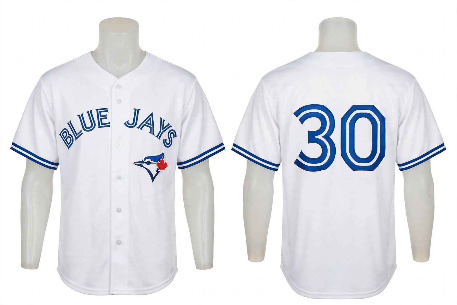 White Toronto Blue Jays style home baseball jersey number 30 - front and back view