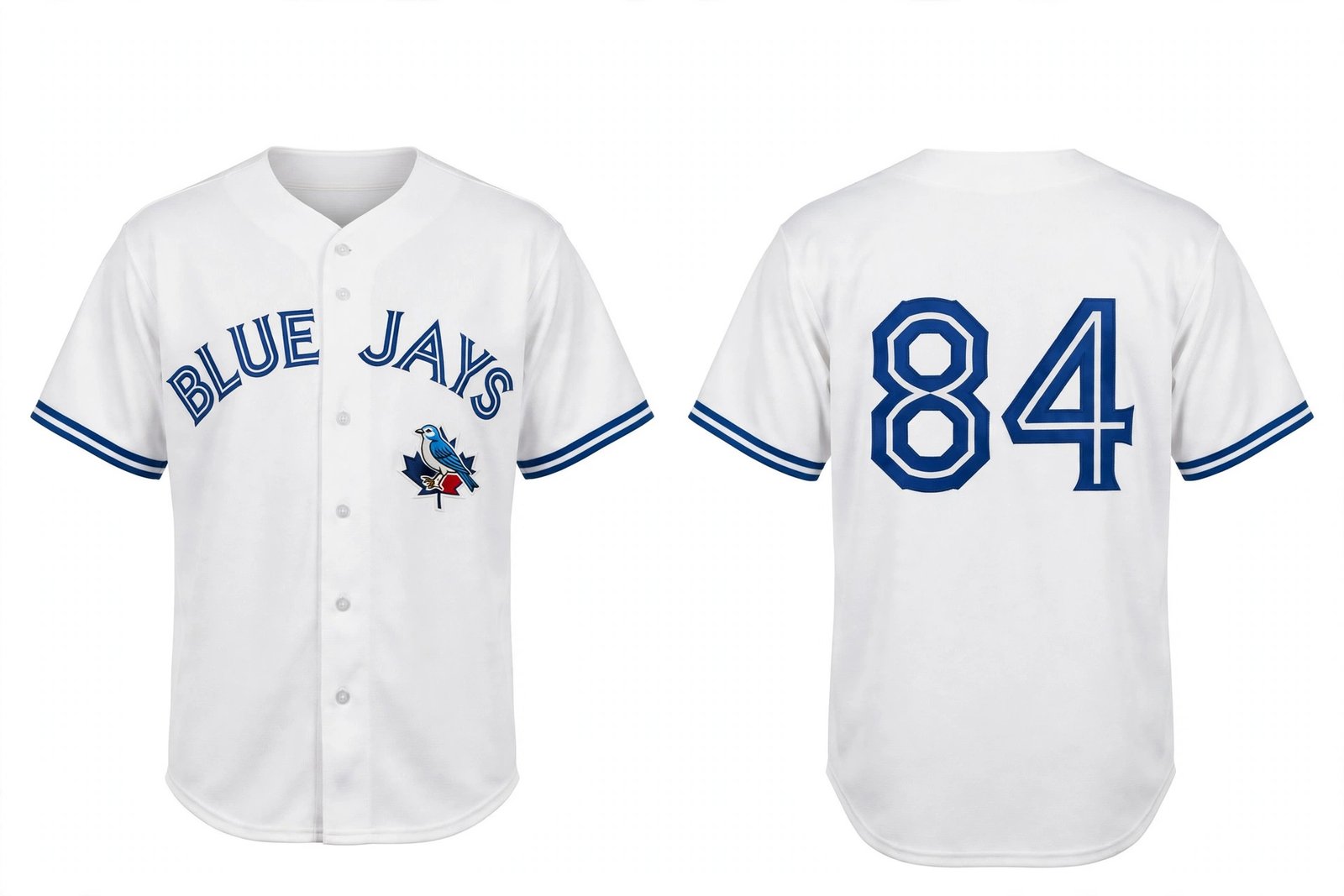 White Toronto Blue Jays style home baseball jersey number 84 - front and back view