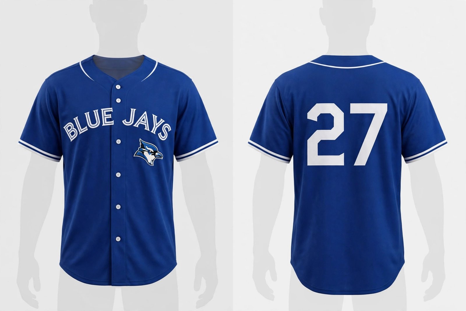 Blue Toronto Blue Jays baseball jersey number 27 – front and back view
