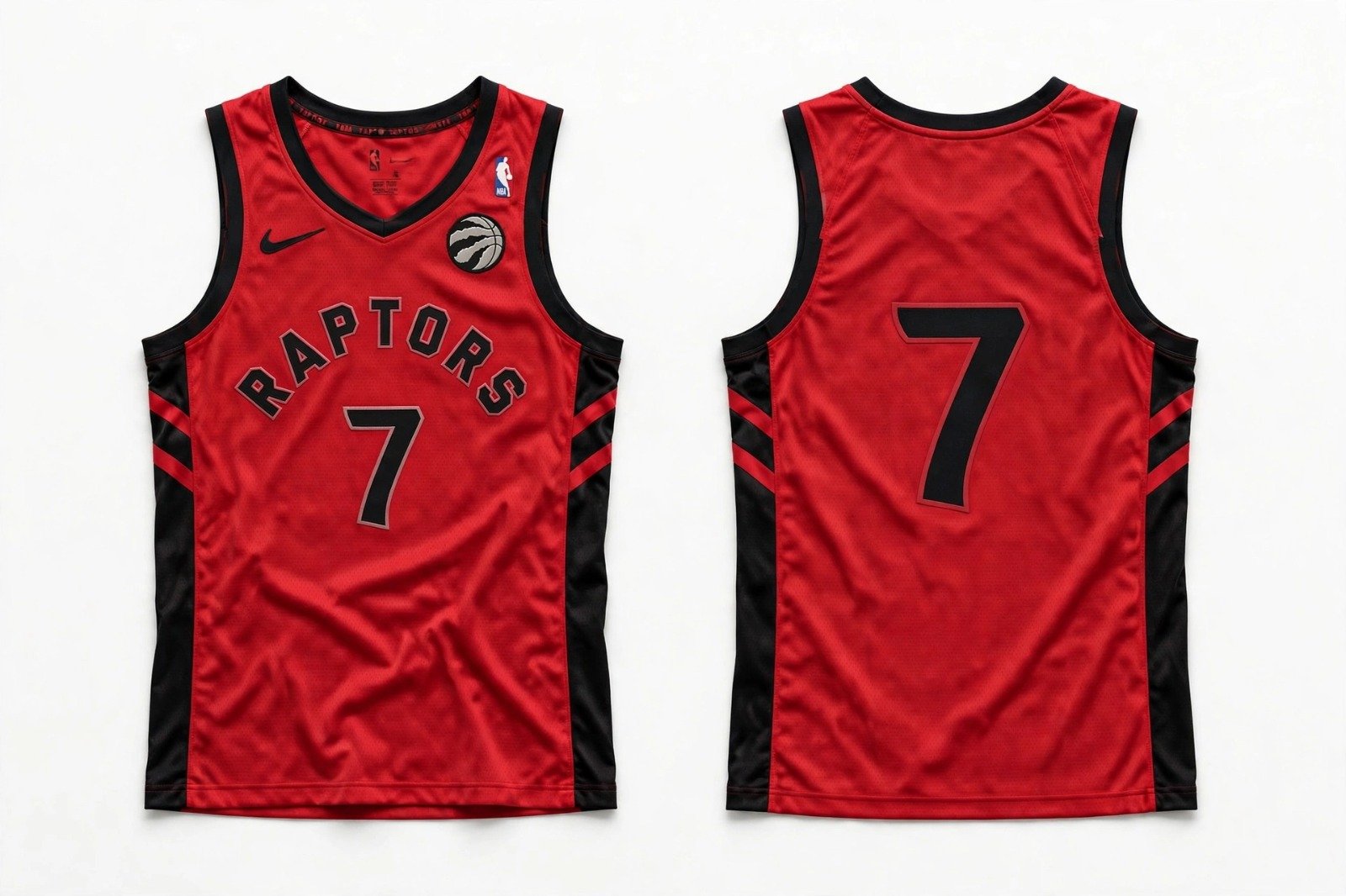 Red Toronto Raptors basketball jersey number 7 – front and back view