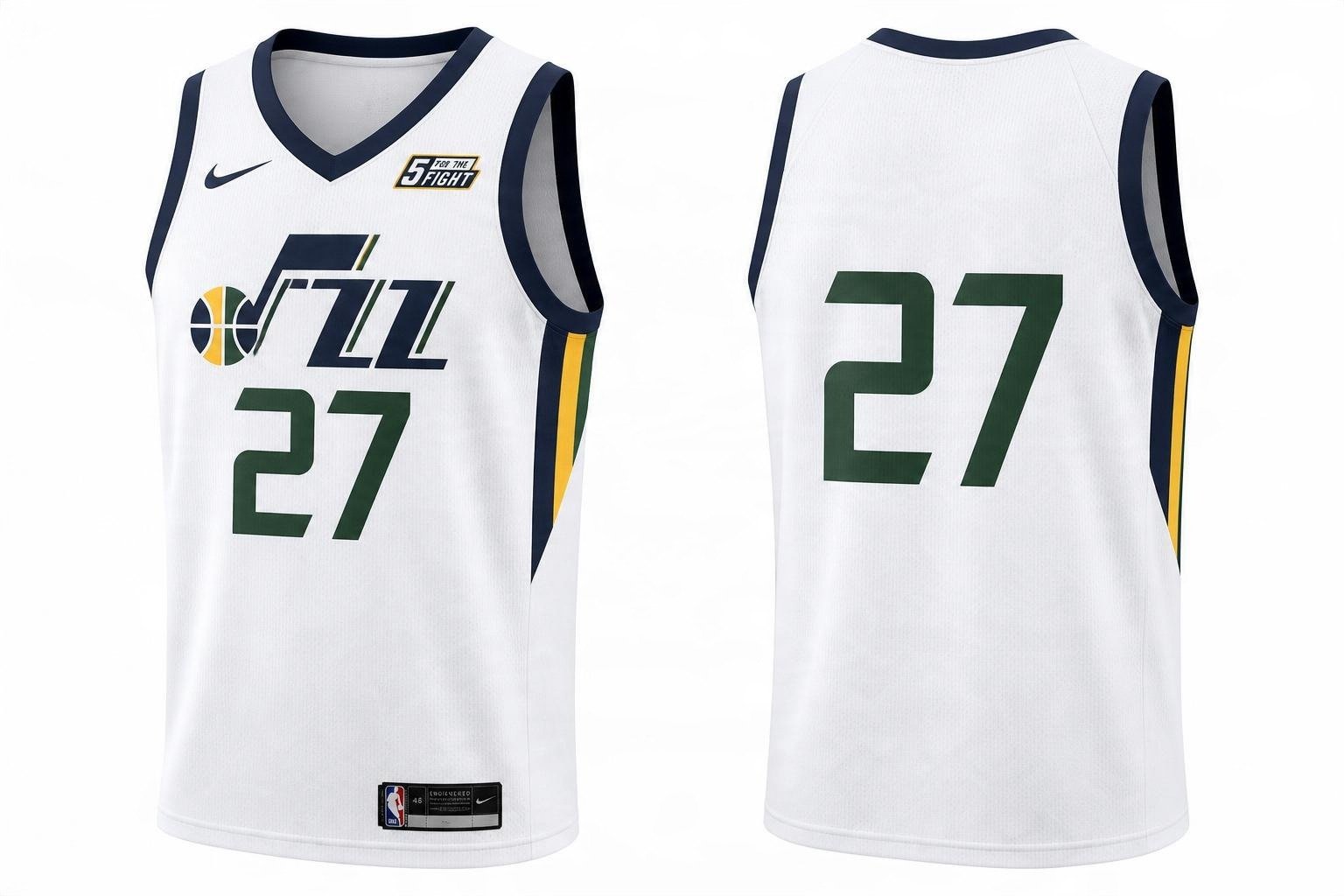 White Utah Jazz basketball jersey number 27 – front and back view