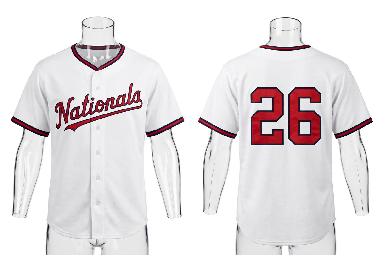 White Washington Nationals style home baseball jersey number 26 - front and back view
