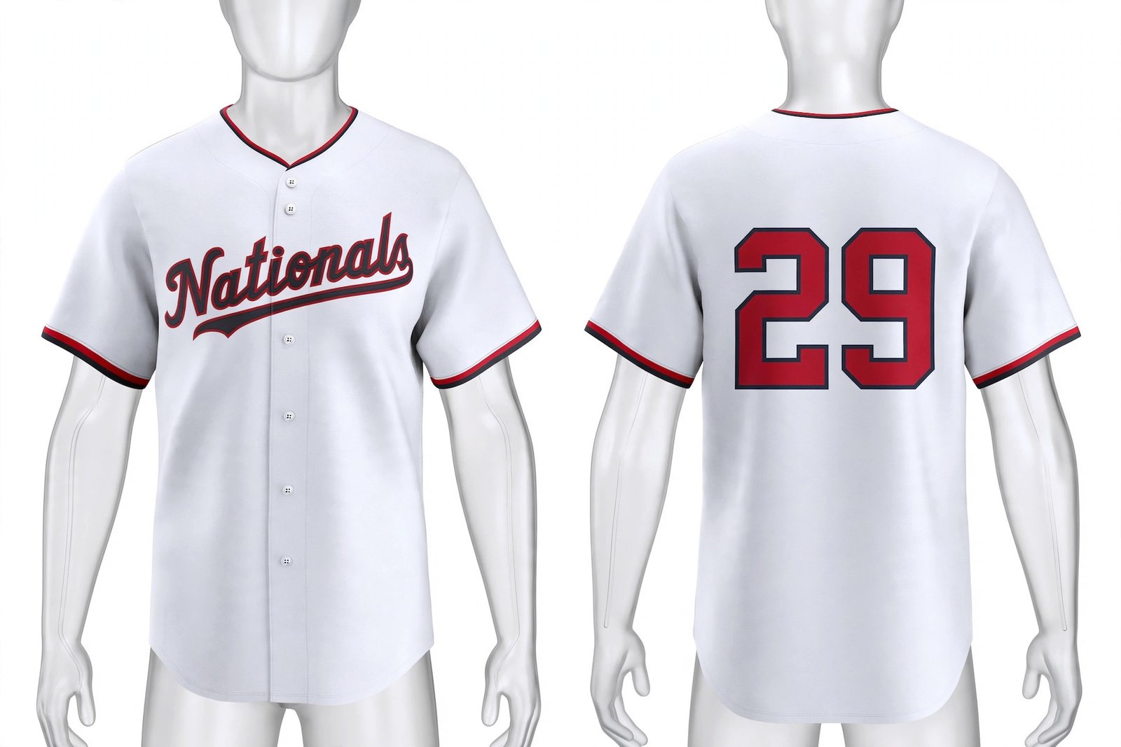 White Washington Nationals style home baseball jersey number 29 - front and back view