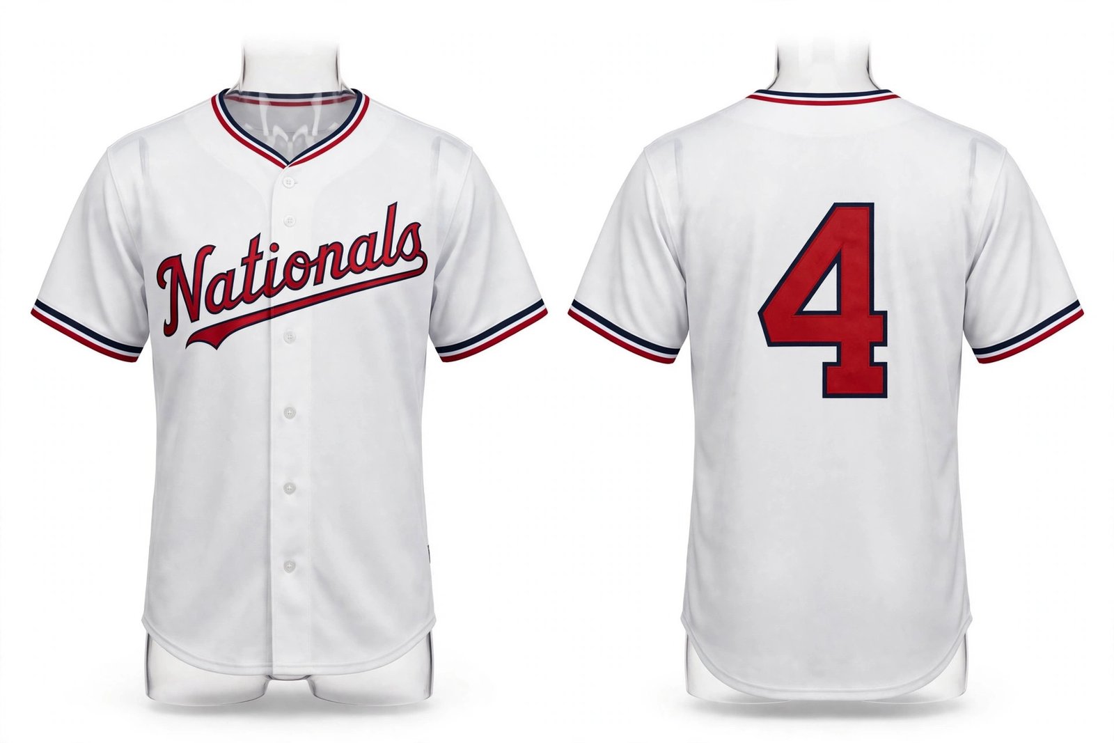White Washington Nationals style home baseball jersey number 4 - front and back view